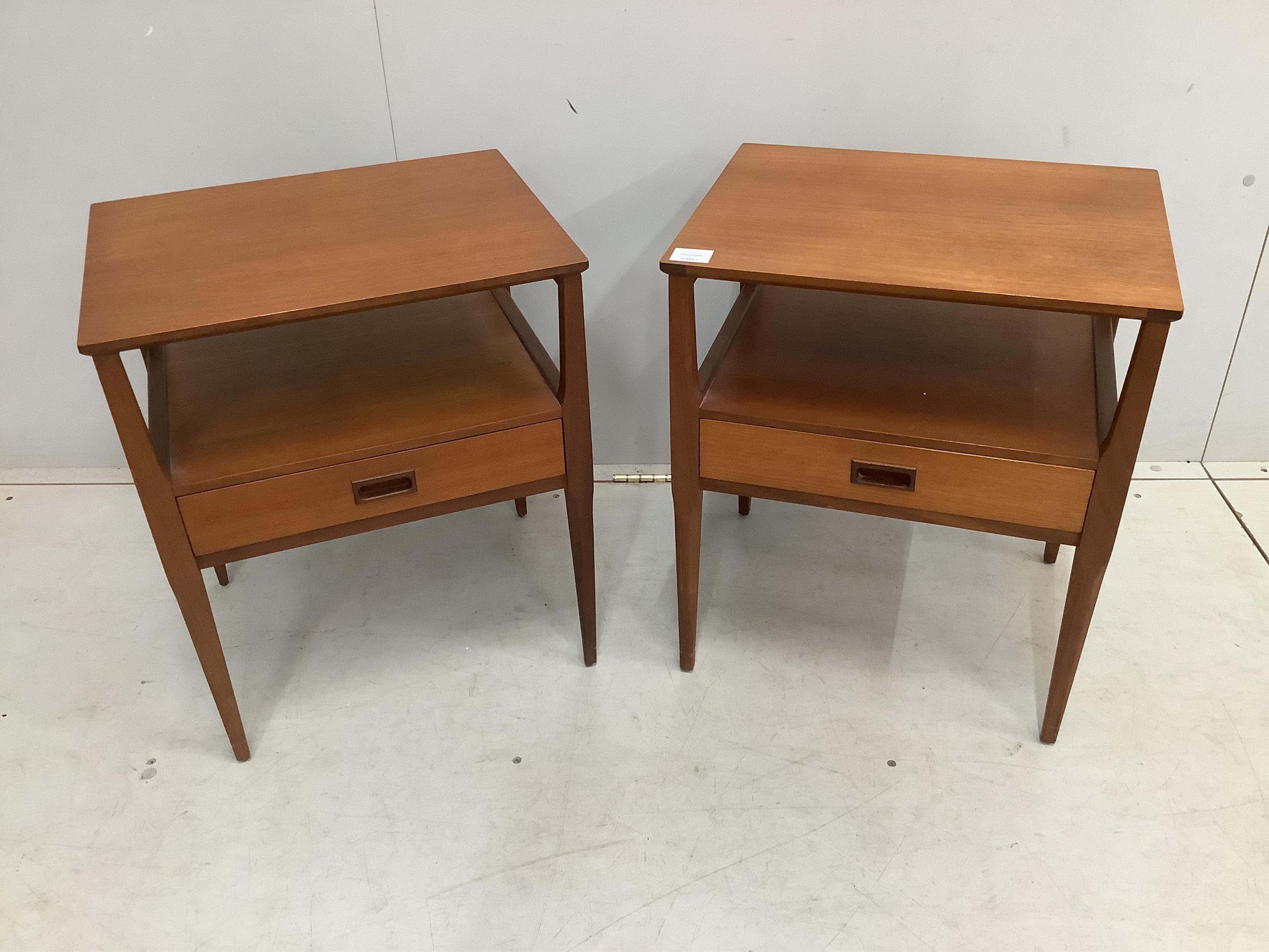 A pair of Nathan teak bedside tables, width 48cm, depth 38cm, height 56cm